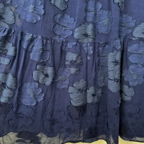 Shoshanna midnight navy blue floral embossed off shoulder maxi dress Prom 4 - Picture 13 of 15